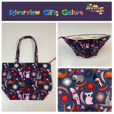 Large Tote Bag With Zip - Australian Animals on Navy Large Tote Bag With Zip - Australian Animals on Navy